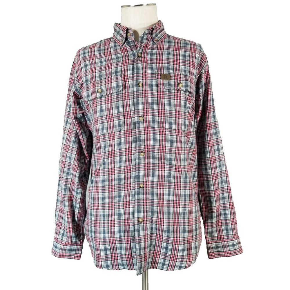 Wrangler Riggs Workwear shirt men's medium gray plaid long sleeve Flannel Style